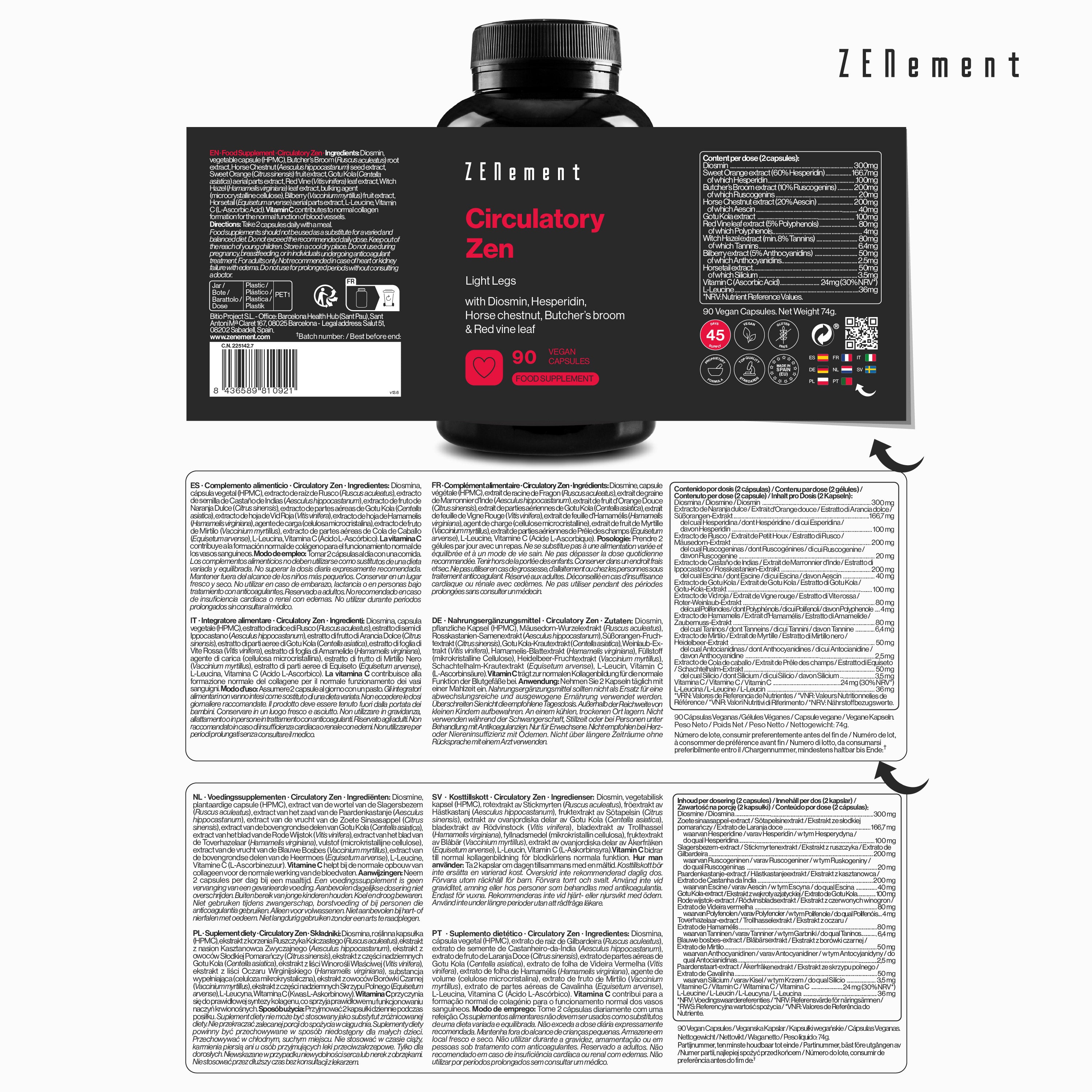 Zenement Circulatory Zen integratore 90 capsule vegane gambe