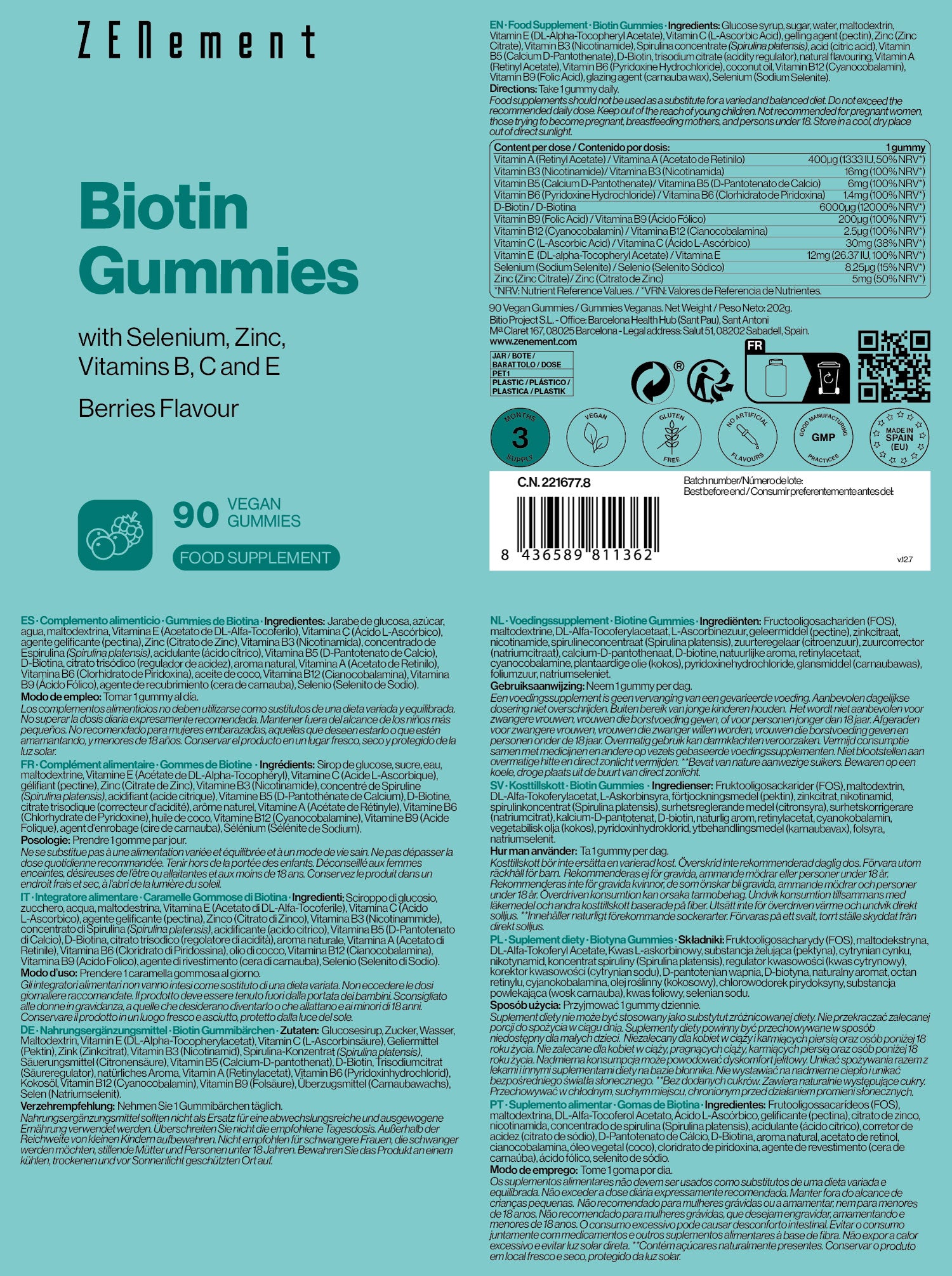 Zenement Bellezza Biotina 6000 mcg Gummies 90 Pezzi Bosco