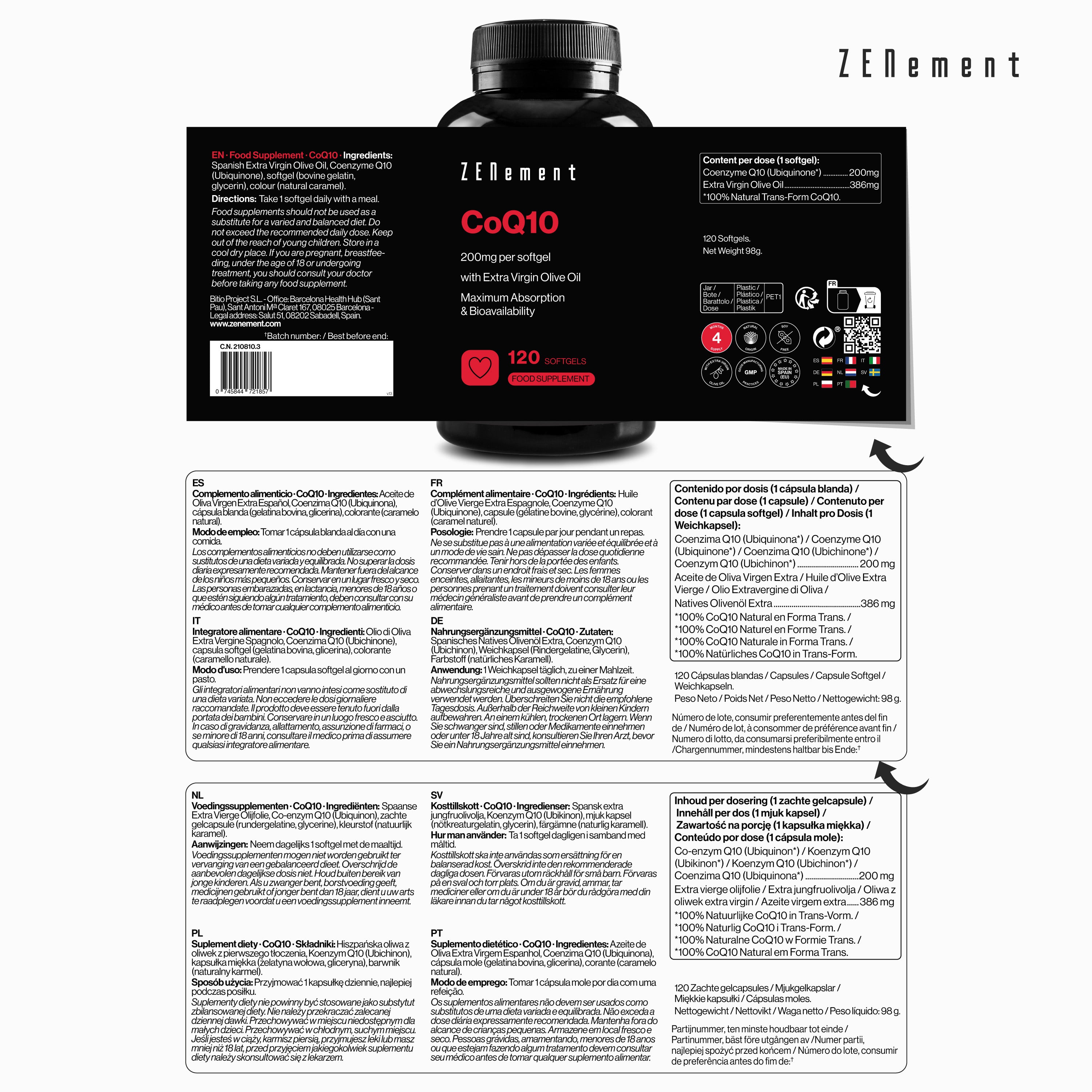 Zenement Longevità CoQ10 200mg Integratore 120 Capsule Softgel