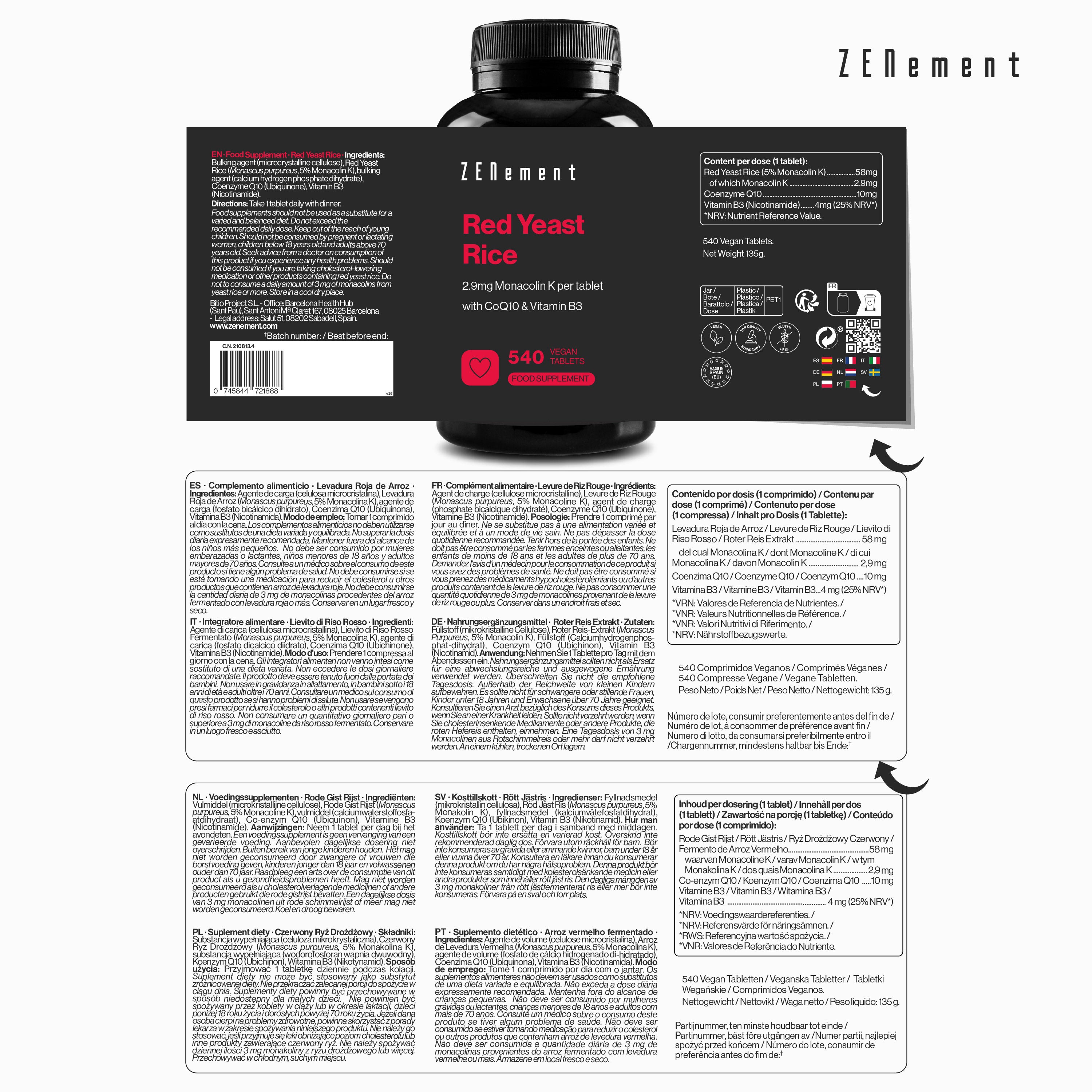 Zenement Riso Rosso Fermentato Compresse 540 Compresse Monacolina K