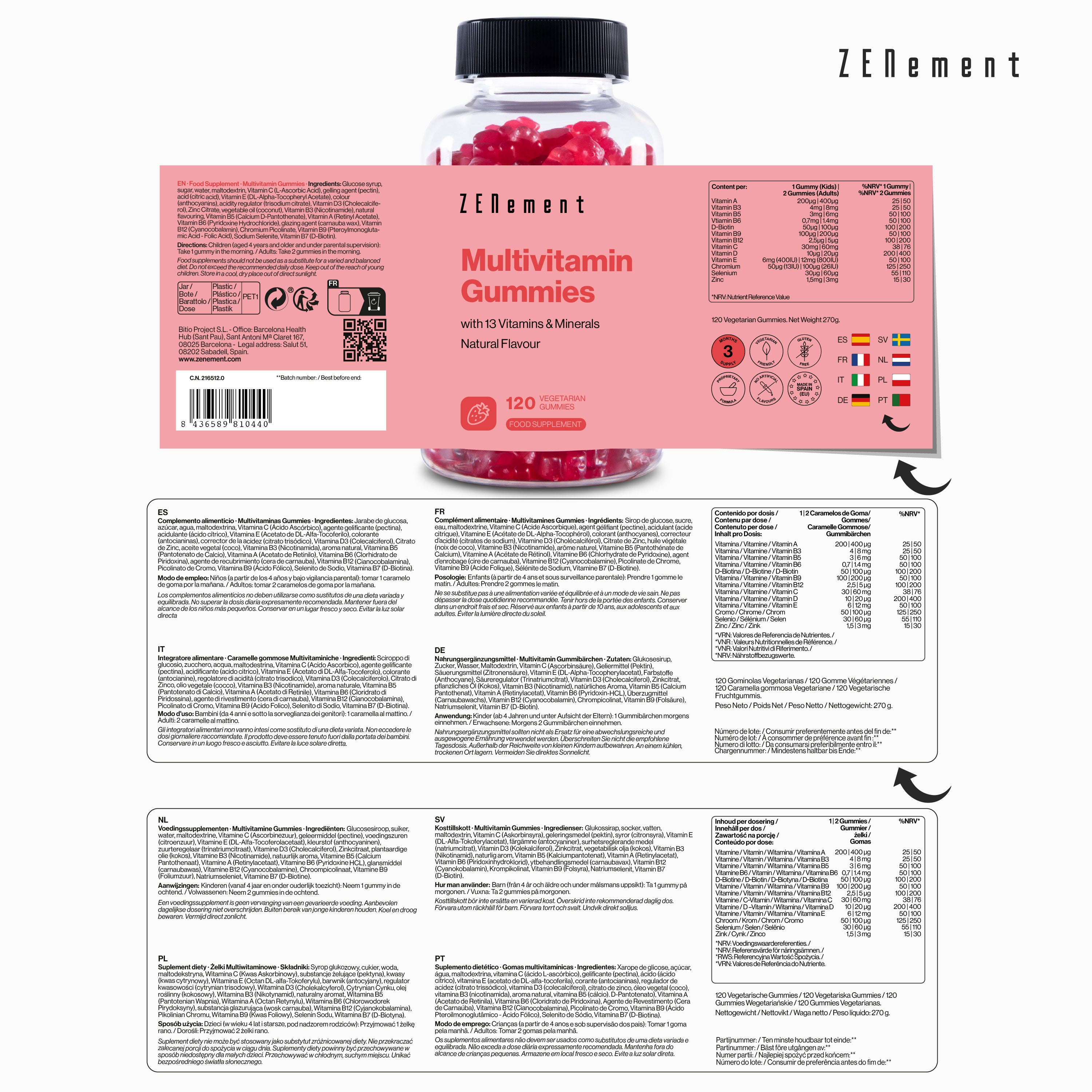 Zenement Multivitaminico 13 vitamine gommose 120 caramelle fragola