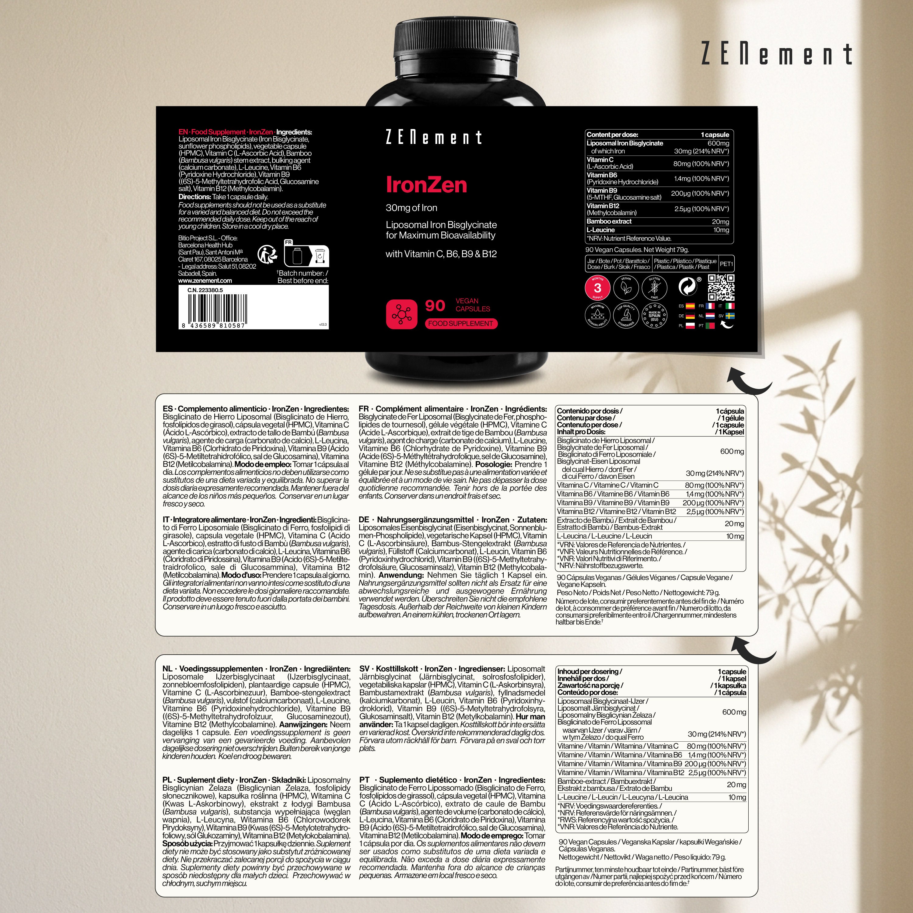 Zenement IronZen Ferro 30 mg Integratore 90 Capsule Vegane