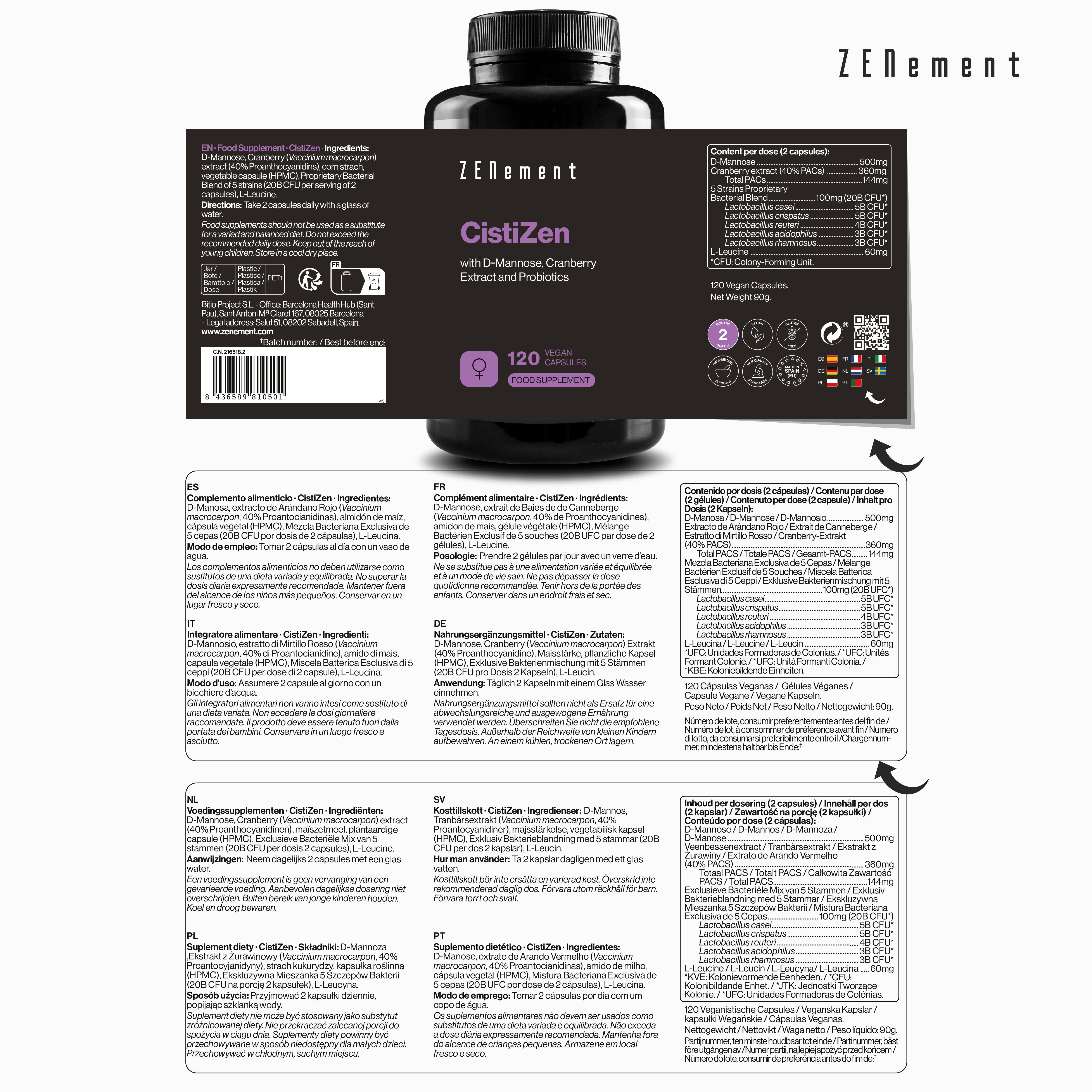Zenement CistiZen D-Mannosio integratore 120 capsule vegane