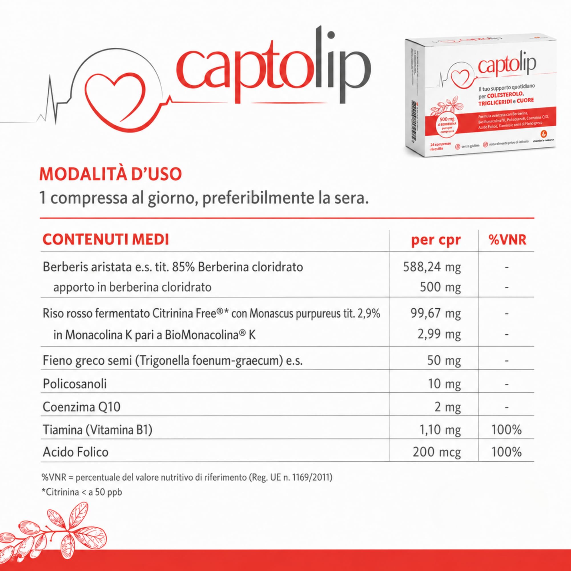 Chemist's Research Captolip Integratore 24 Compresse x2 Colesterolo