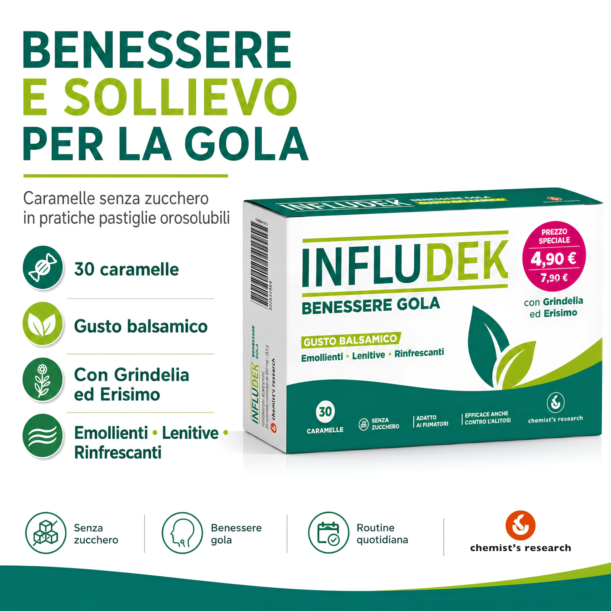Chemist's Research Infludek 30 caramelle balsamico gola voce