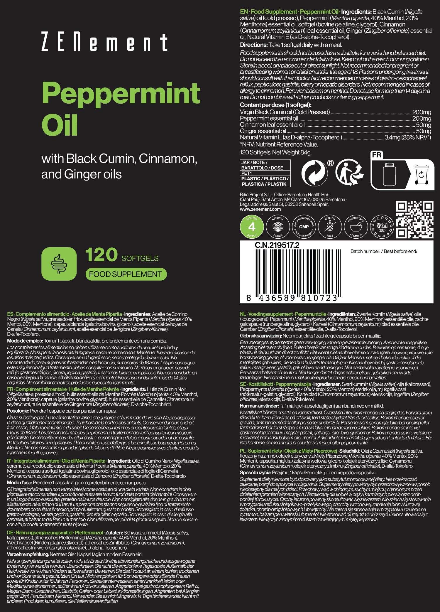 Zenement Olio Menta Piperita integratore 120 softgel