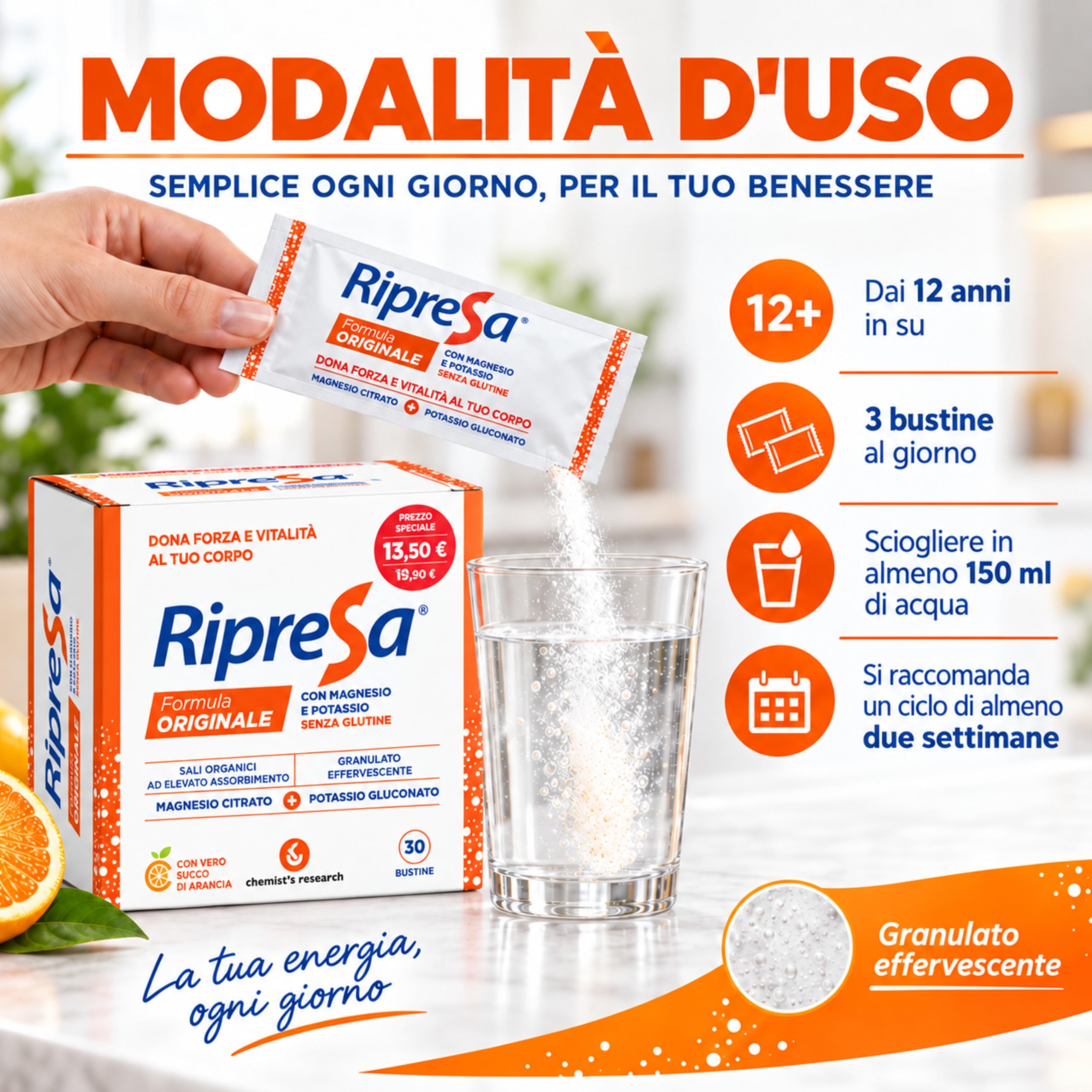 Chemist's Research Ripresa 30 bustine magnesio potassio arancia