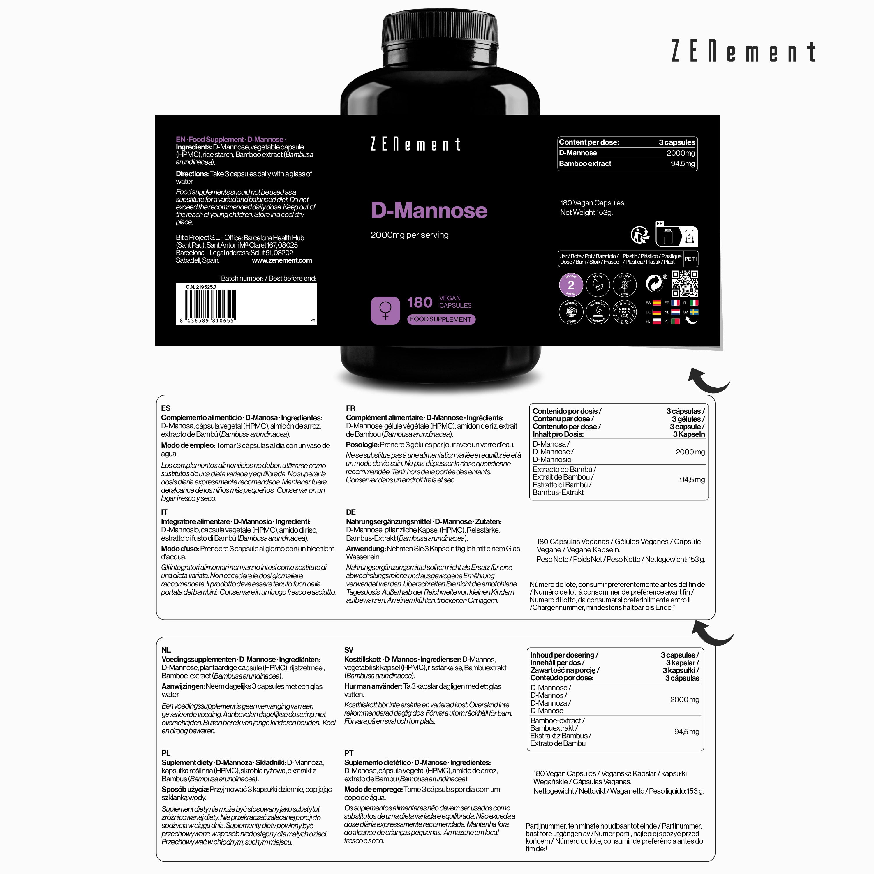 Zenement Salute Femminile D-Mannosio 2000mg Integratore 180 Capsule