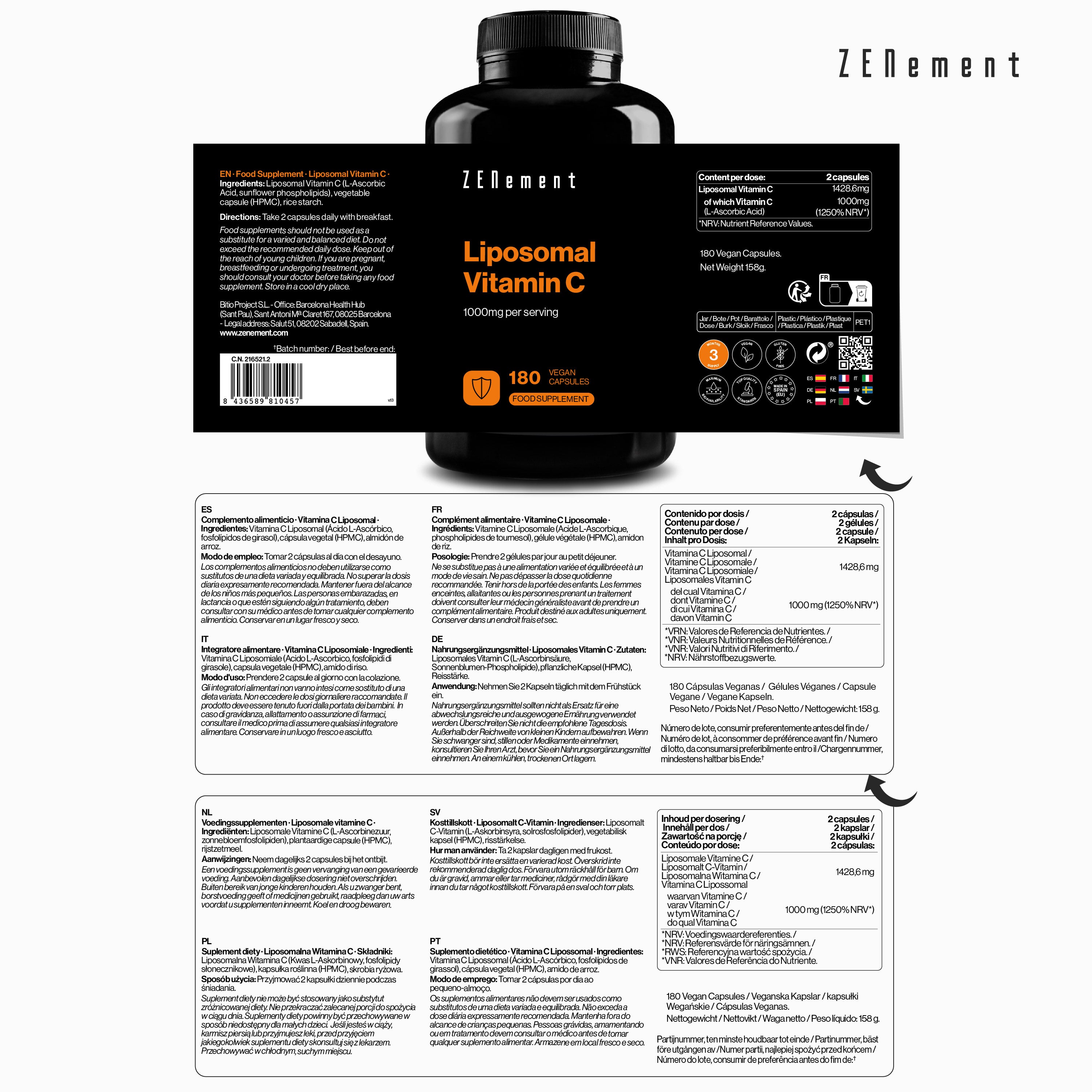 Zenement Vitamina C Liposomiale 1000 mg capsule 180 capsule vegane