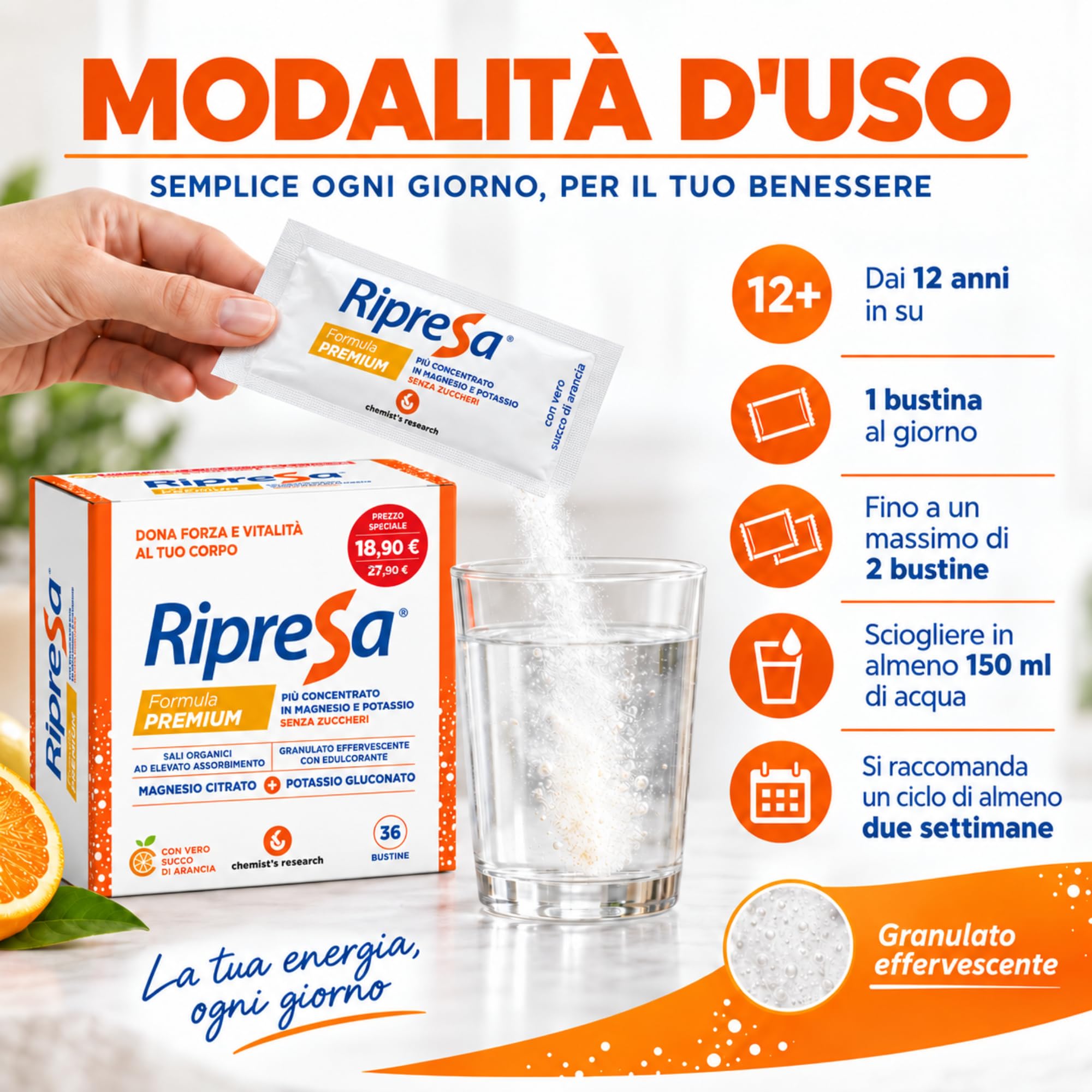 Chemist's Research Ripresa Premium Sali Minerali Arancia 36 Bustine