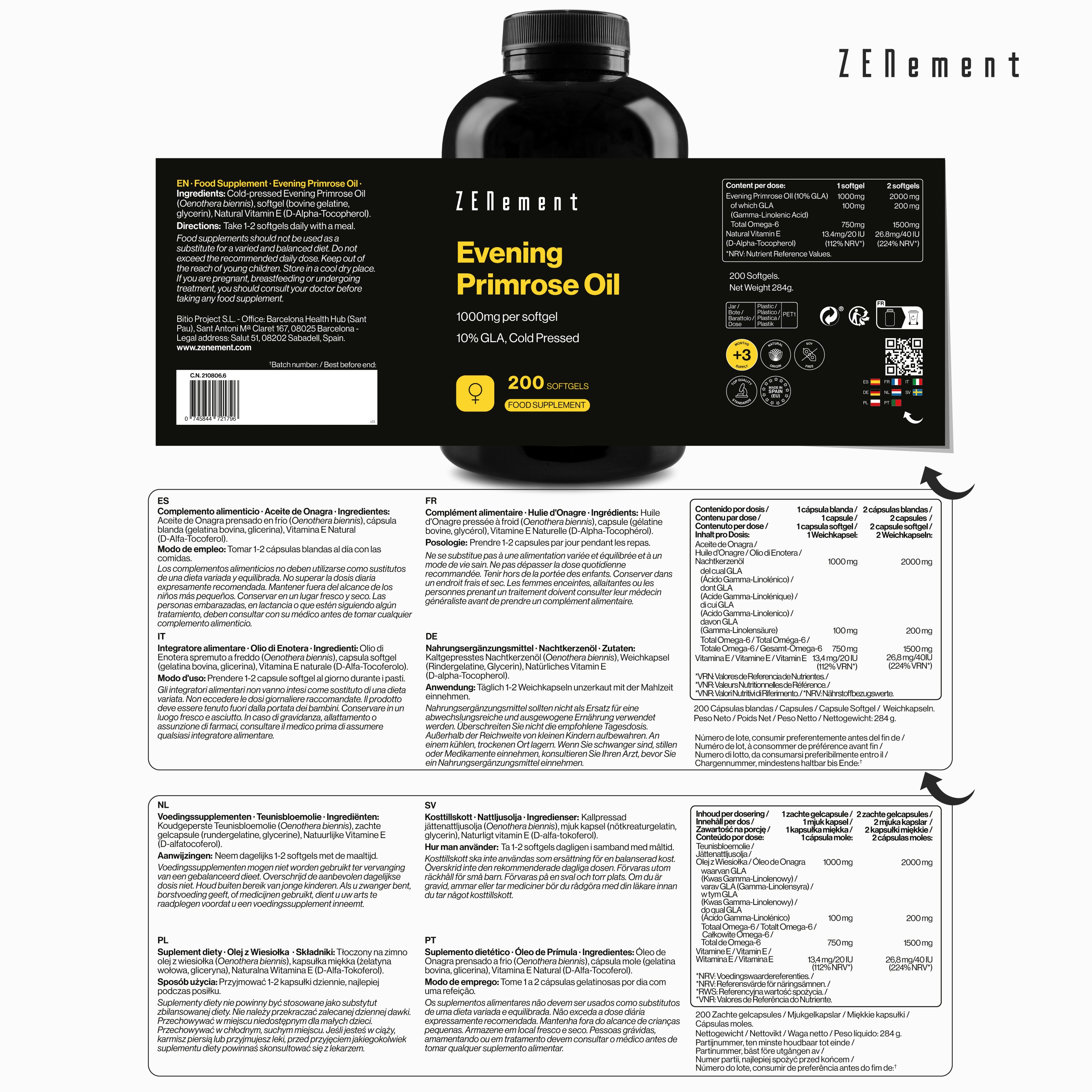 Zenement Salute Femminile Olio di Enotera 1000 mg 200 Capsule